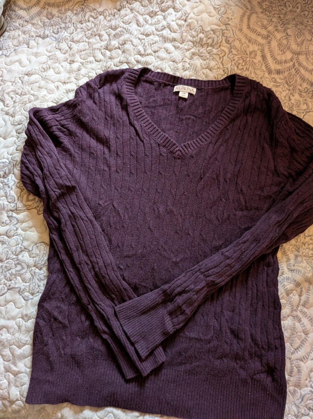 Merona Plum V-Neck Cable Knit Sweater